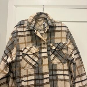 Zara Cream and Tan Plaid Jacket